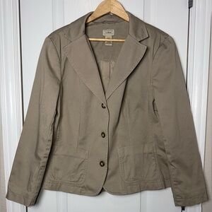 LL Bean Petite Stretch Cotton Blazer Jacket Tan/Beige Size 8 P